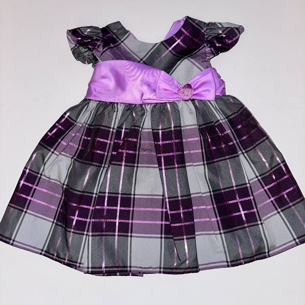 Bonnie Baby Purple & Gray Dressy Dress Taffeta Plaid Size 12 Mo 12m Easter